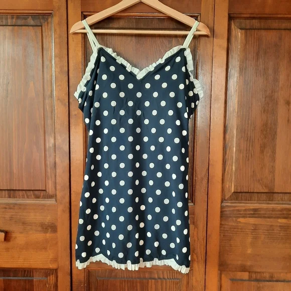 Bettie Page Retro Polka Dot Ruffle Trim One Piece Swim Dress Navy Blue Size 16W - Picture 3 of 16